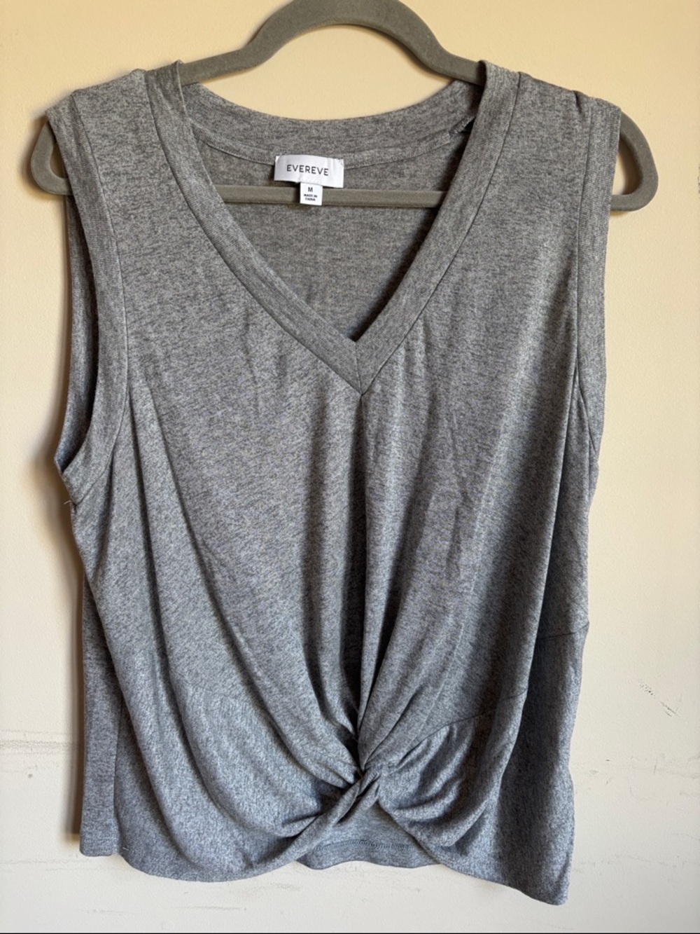 Evereve Heather Gray V-Neck Twist-Front Sleeveless Tank